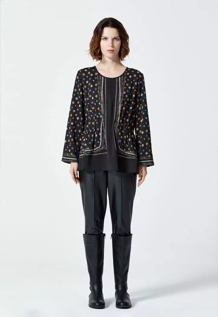 All Over Printed Elastic Waist Blouse