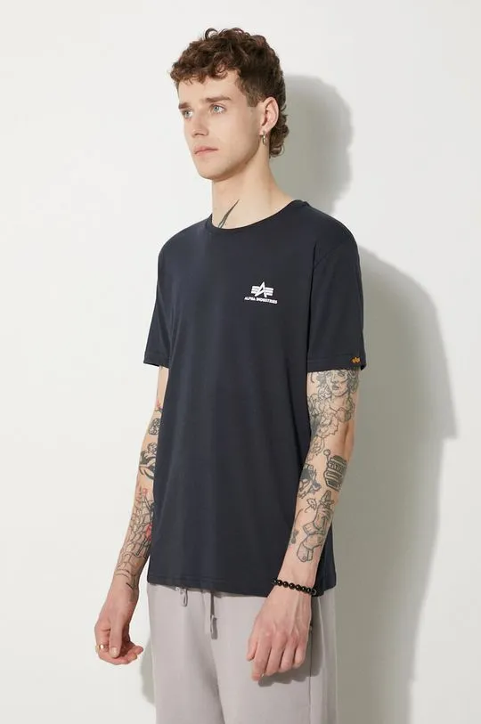 Alpha Industries cotton t-shirt Basic T Small Logo navy blue color 188505.07