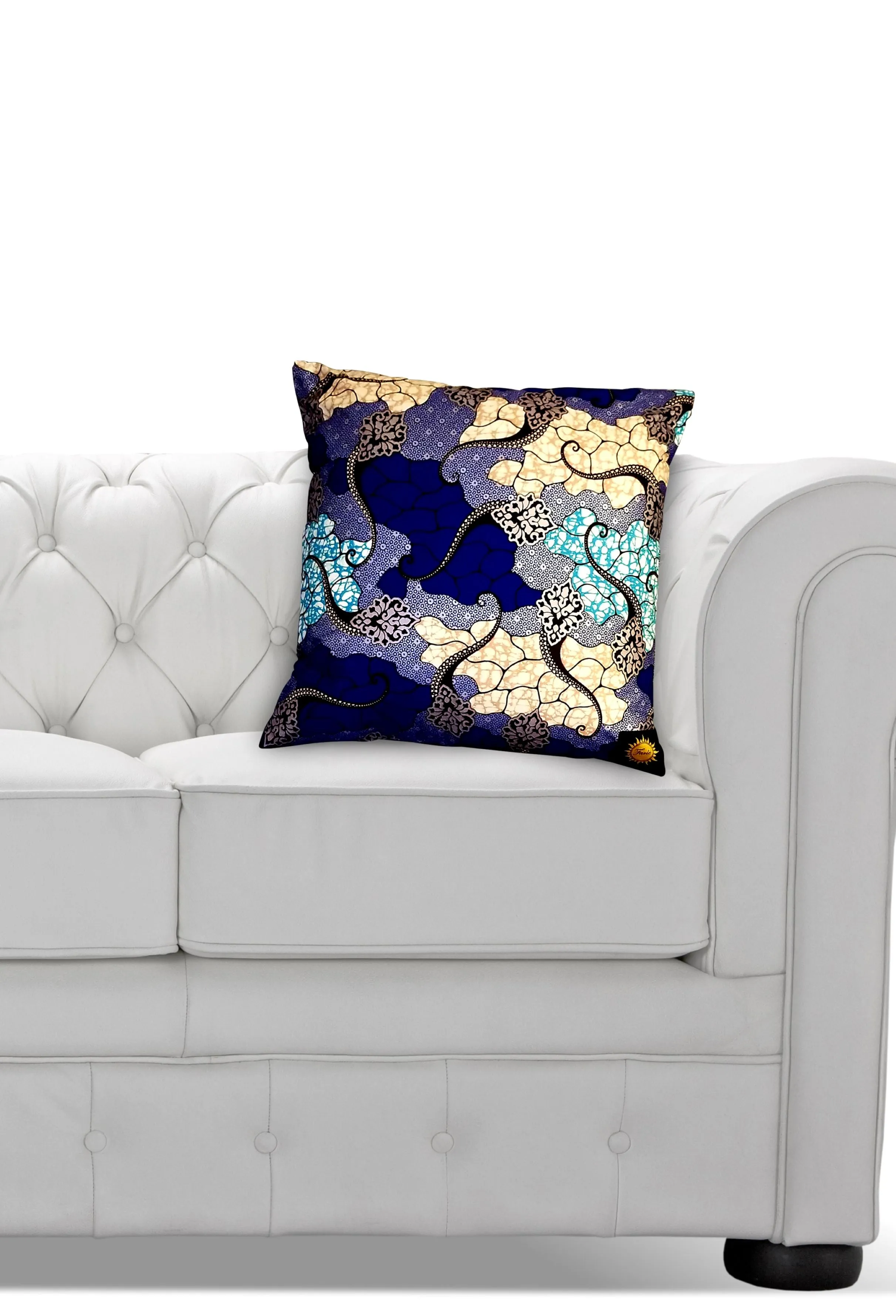 Ankara Square Cotton Pillow Cover & Insert Blue