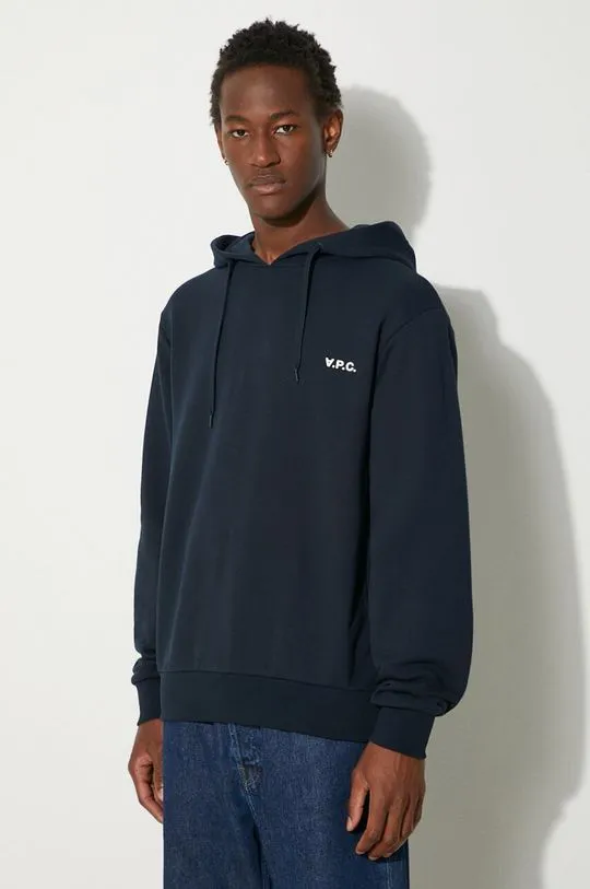 A.P.C. cotton sweatshirt Boxy Petit Vpc men's navy blue color hooded smooth COHBR-H27917