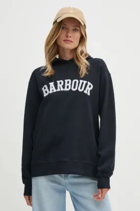 Barbour cotton sweatshirt women's navy blue color hooded with an application LOL0592