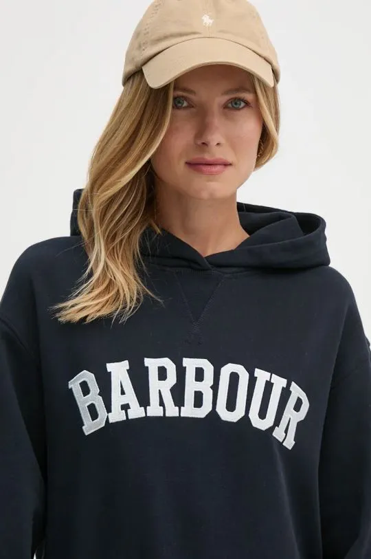 Barbour cotton sweatshirt women's navy blue color hooded with an application LOL0592