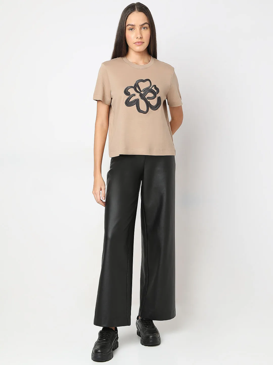 Beige Embroidered Organic Cotton T-shirt