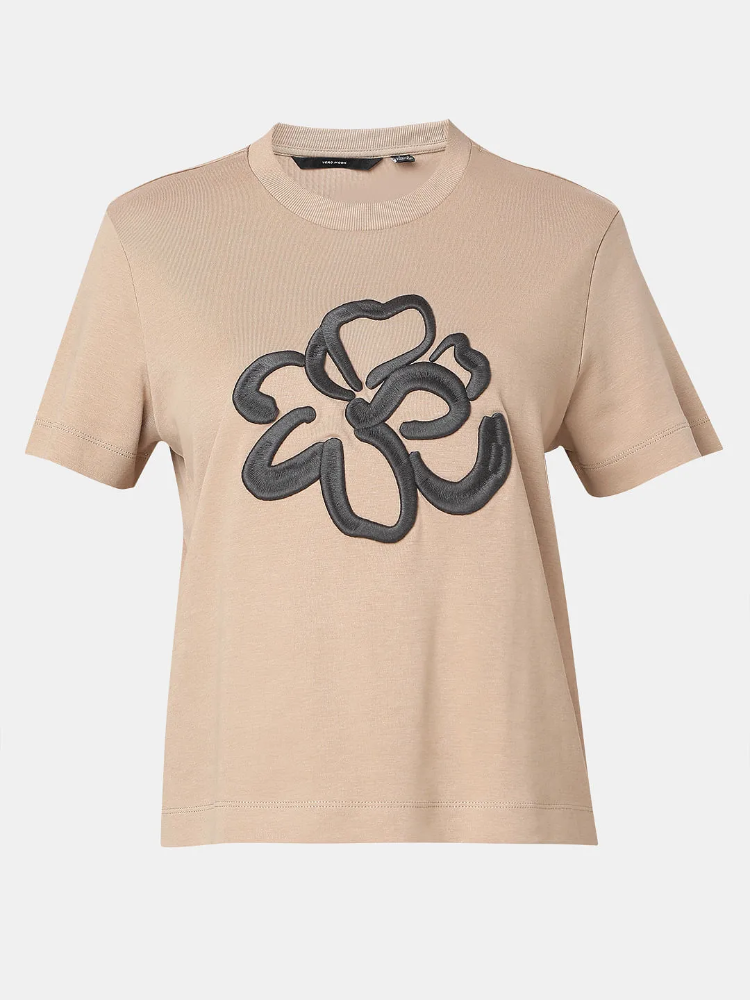 Beige Embroidered Organic Cotton T-shirt