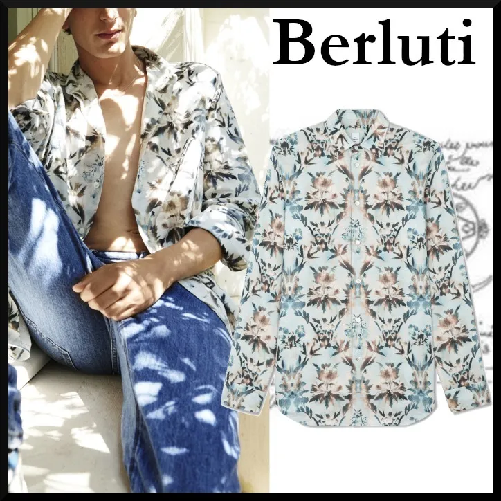 Berluti  |Linen & Cotton Printed Box Fit Shirt