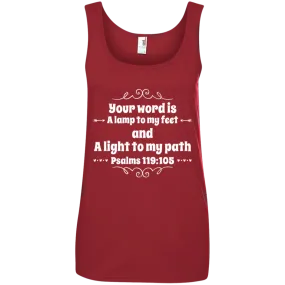 Bible Verse Ladies' 100% Ringspun Cotton Tank Top - Your Word Is Light To My Path ~Psalm 119:105~ Design 1 (White Font)