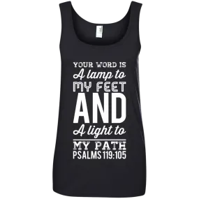 Bible Verse Ladies' 100% Ringspun Cotton Tank Top - Your Word Is Light To My Path ~Psalm 119:105~ Design 3 (White Font)