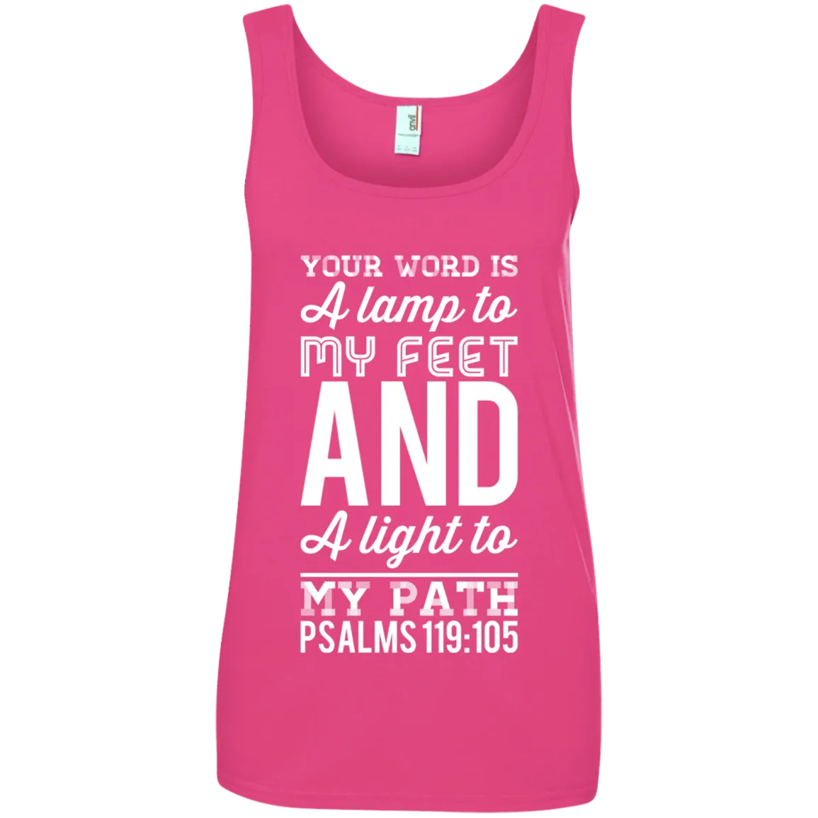 Bible Verse Ladies' 100% Ringspun Cotton Tank Top - Your Word Is Light To My Path ~Psalm 119:105~ Design 3 (White Font)