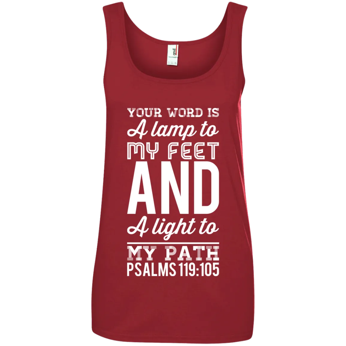 Bible Verse Ladies' 100% Ringspun Cotton Tank Top - Your Word Is Light To My Path ~Psalm 119:105~ Design 3 (White Font)