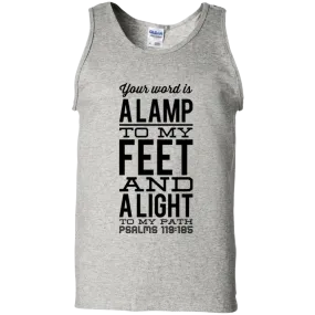 Bible Verse Men 100% Cotton Tank Top - Your Word Is Light To My Path ~Psalm 119:105~ Design 4 (Black Font)