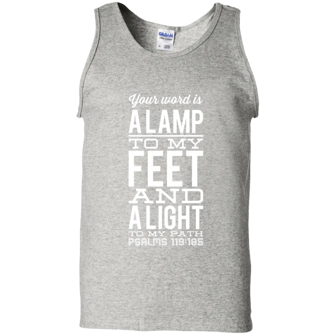 Bible Verse Men 100% Cotton Tank Top - Your Word Is Light To My Path ~Psalm 119:105~ Design 4 (White Font)