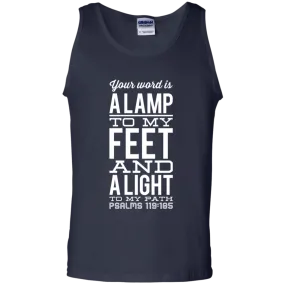 Bible Verse Men 100% Cotton Tank Top - Your Word Is Light To My Path ~Psalm 119:105~ Design 4 (White Font)