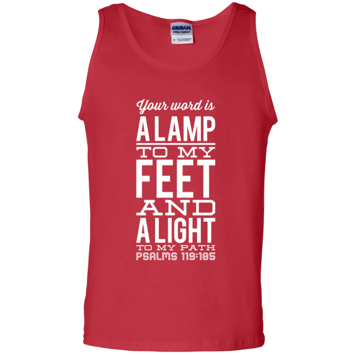 Bible Verse Men 100% Cotton Tank Top - Your Word Is Light To My Path ~Psalm 119:105~ Design 4 (White Font)