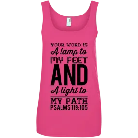 Bible Verses Ladies' 100% Ringspun Cotton Tank Top - Your Word Is Light To My Path ~Psalm 119:105~ Design 3 (Black Font)