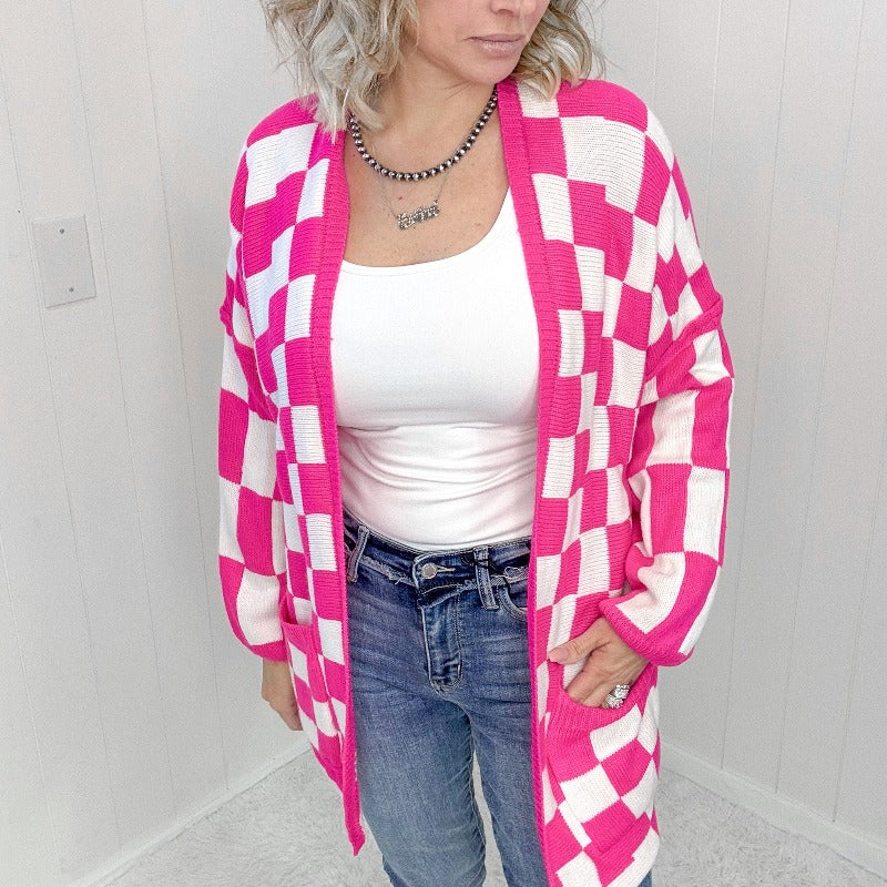 Blakeley Pink Beverly Checked Print Open Front Cardigan