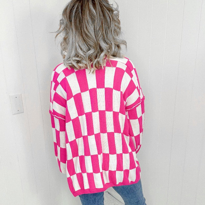 Blakeley Pink Beverly Checked Print Open Front Cardigan