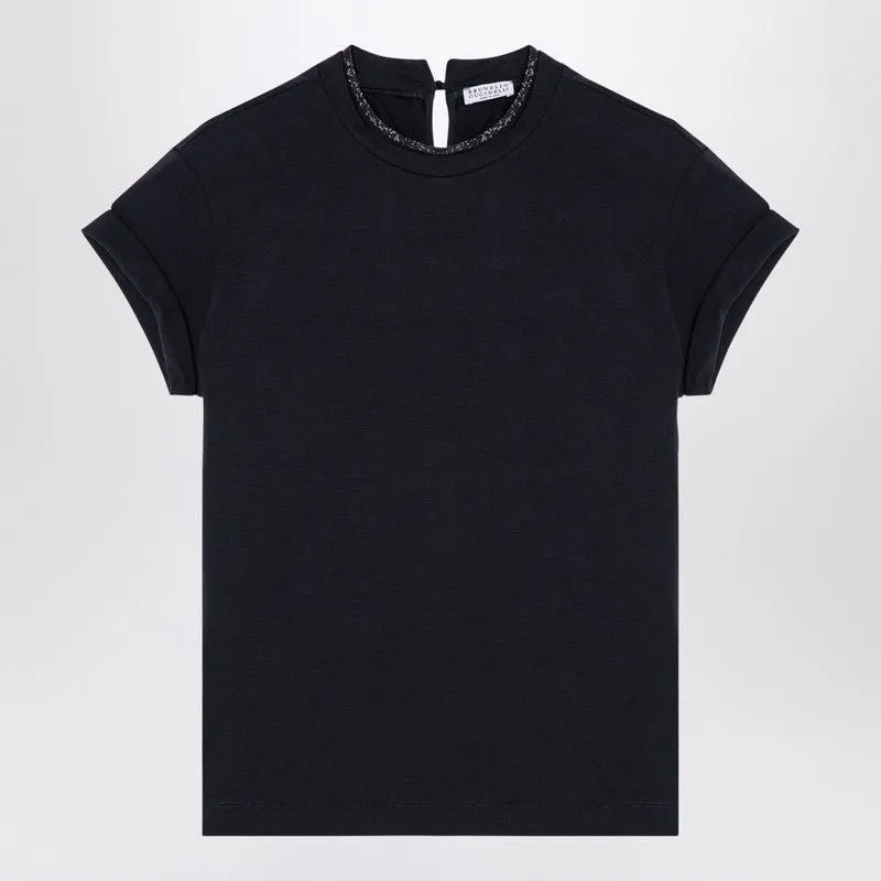 BLUE COTTON CREW-NECK T-SHIRT