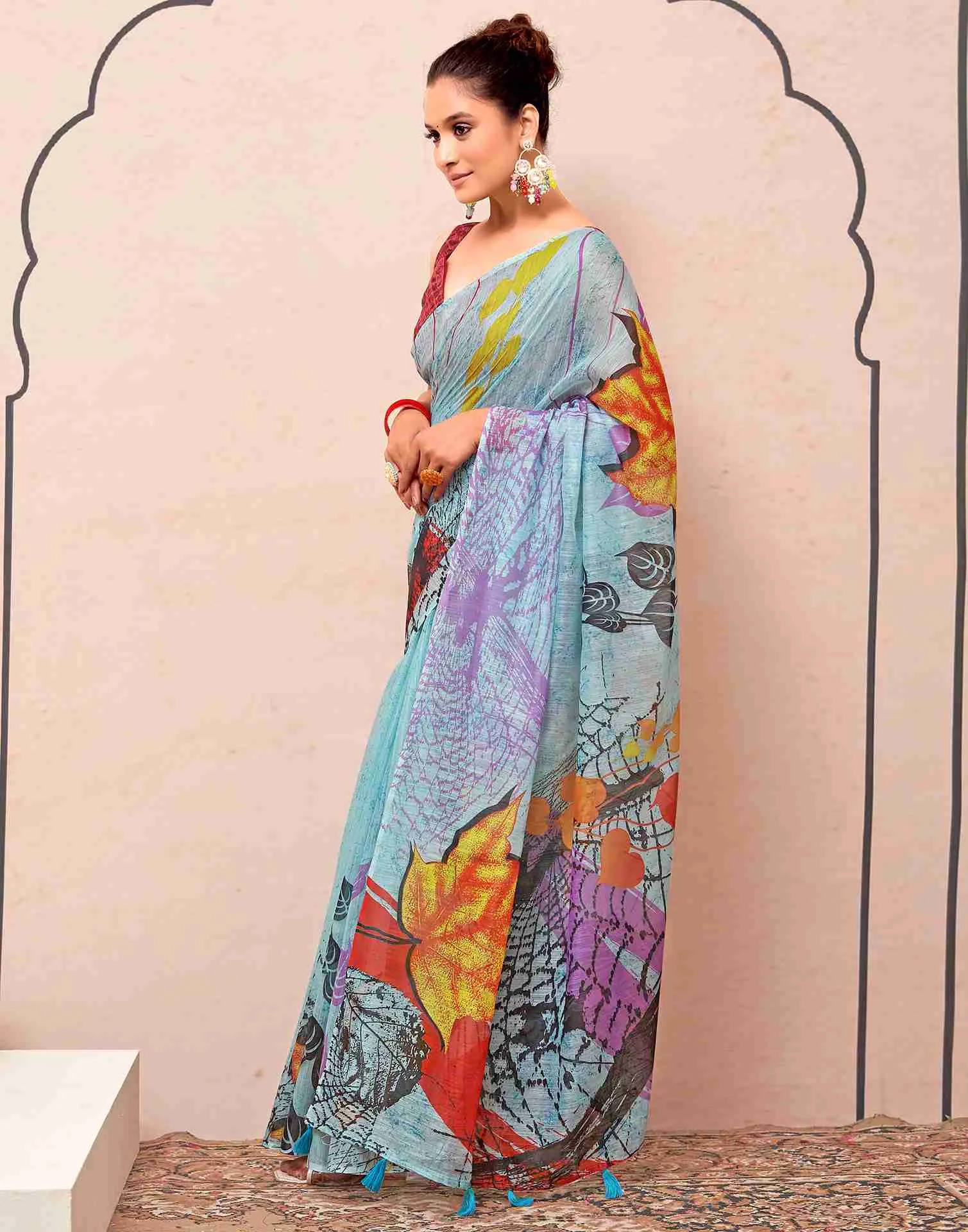 Blue Cotton Printed Saree