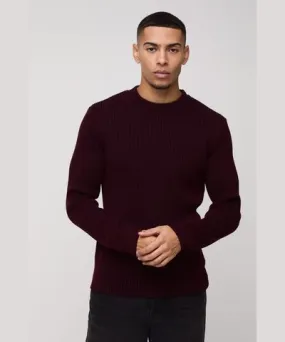 boohooMAN Mens Regular Crew Neck Plated Ribbed Knit Sweater