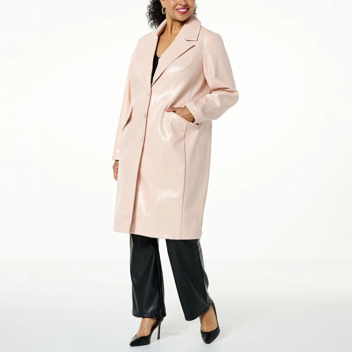      C Wonder Faux Patent Leather Trench Coat     