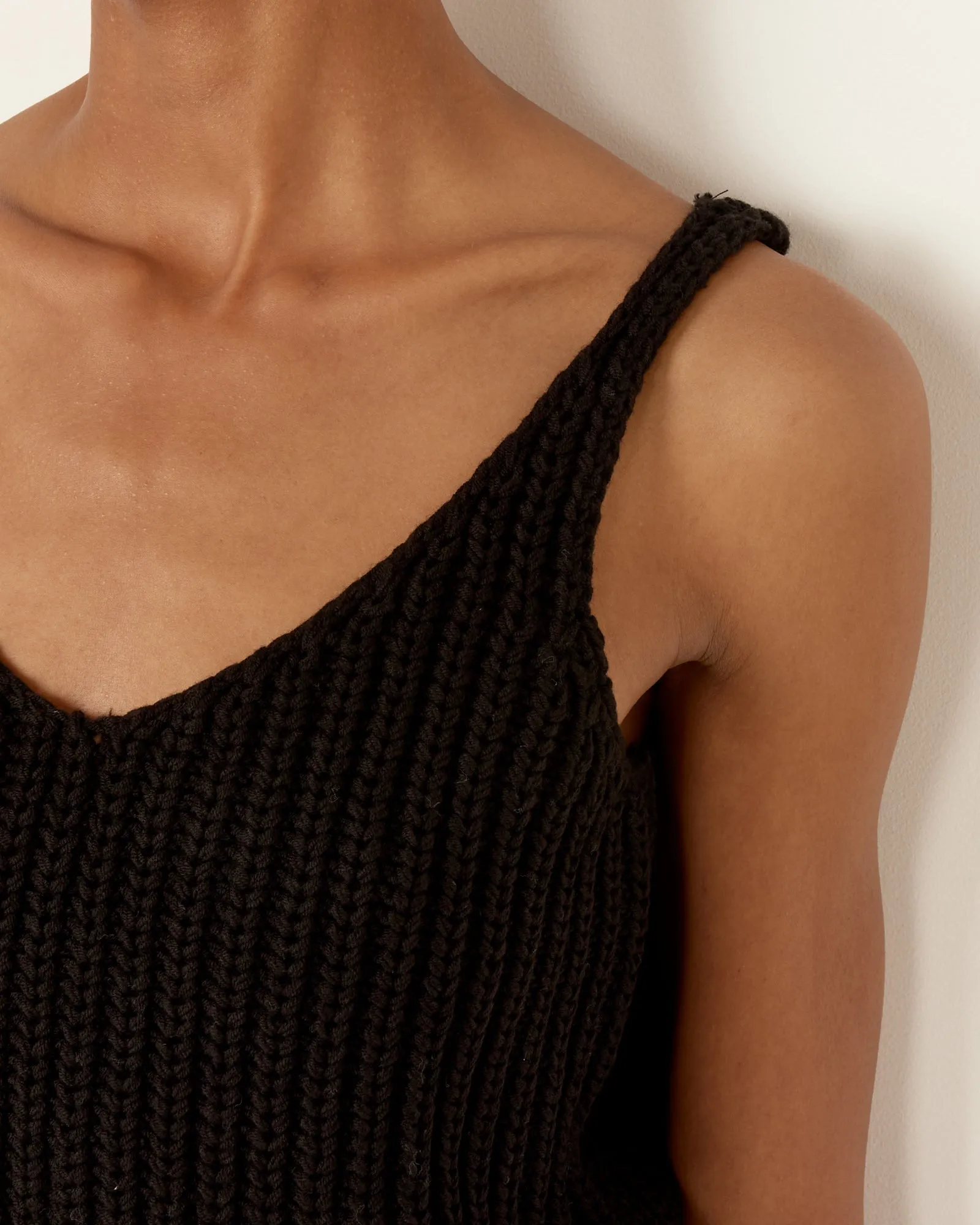 Cotton Blend Knit Tank in Black