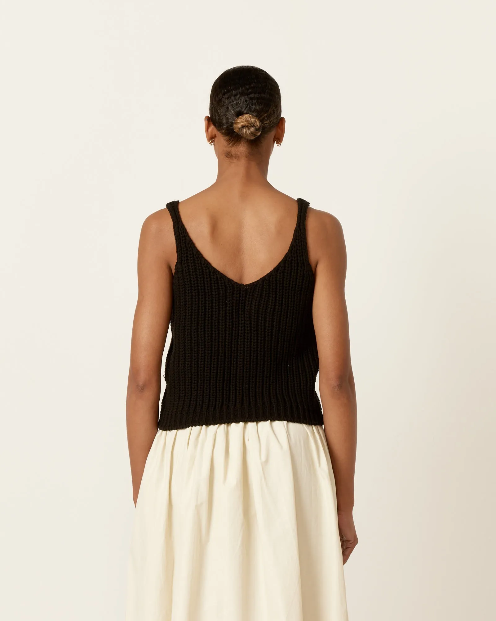 Cotton Blend Knit Tank in Black