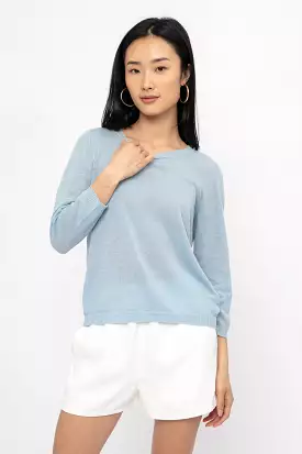 Cotton Linen Top in Ciel Blue