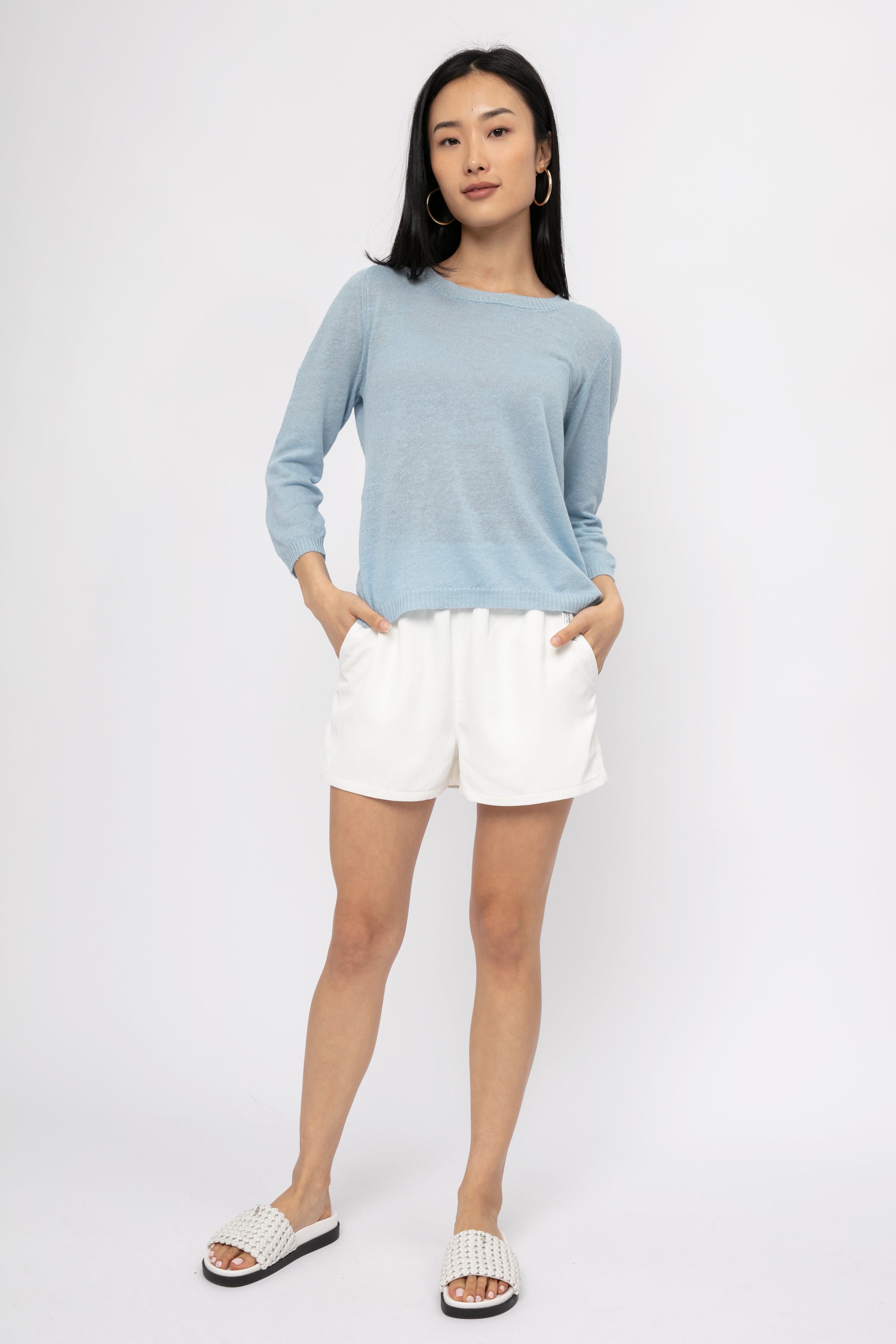 Cotton Linen Top in Ciel Blue