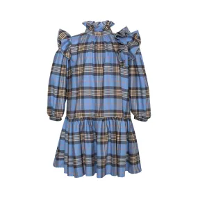 COTTON LONG SKIRT TARTAN PLAID-Blue