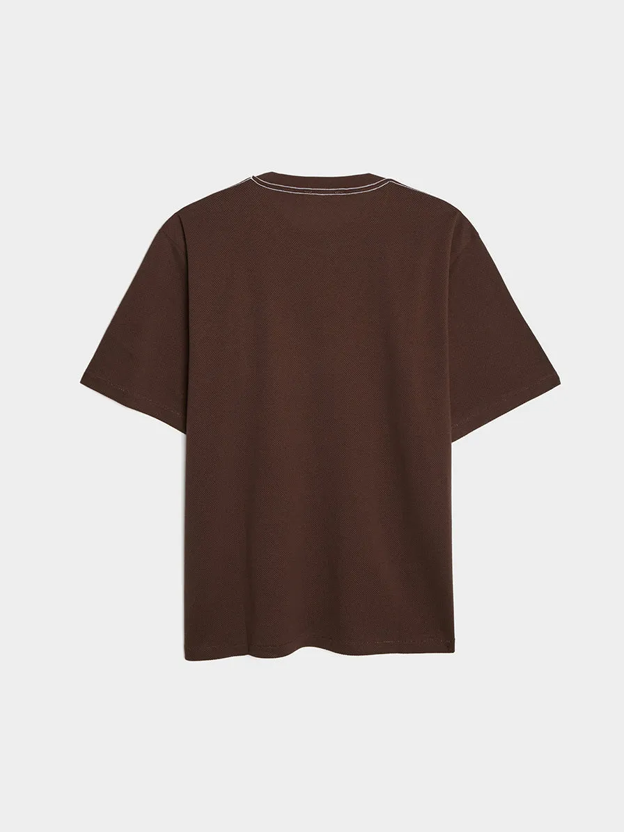 Cotton Mesh Dyed Tee, Dark Brown