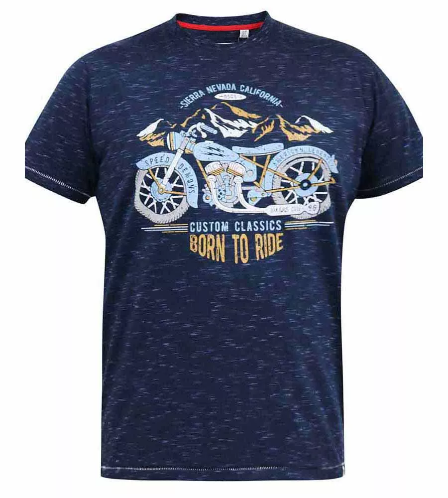 D555 Big Mens Navy Motorbike Printed T-Shirt (JOSIAH)