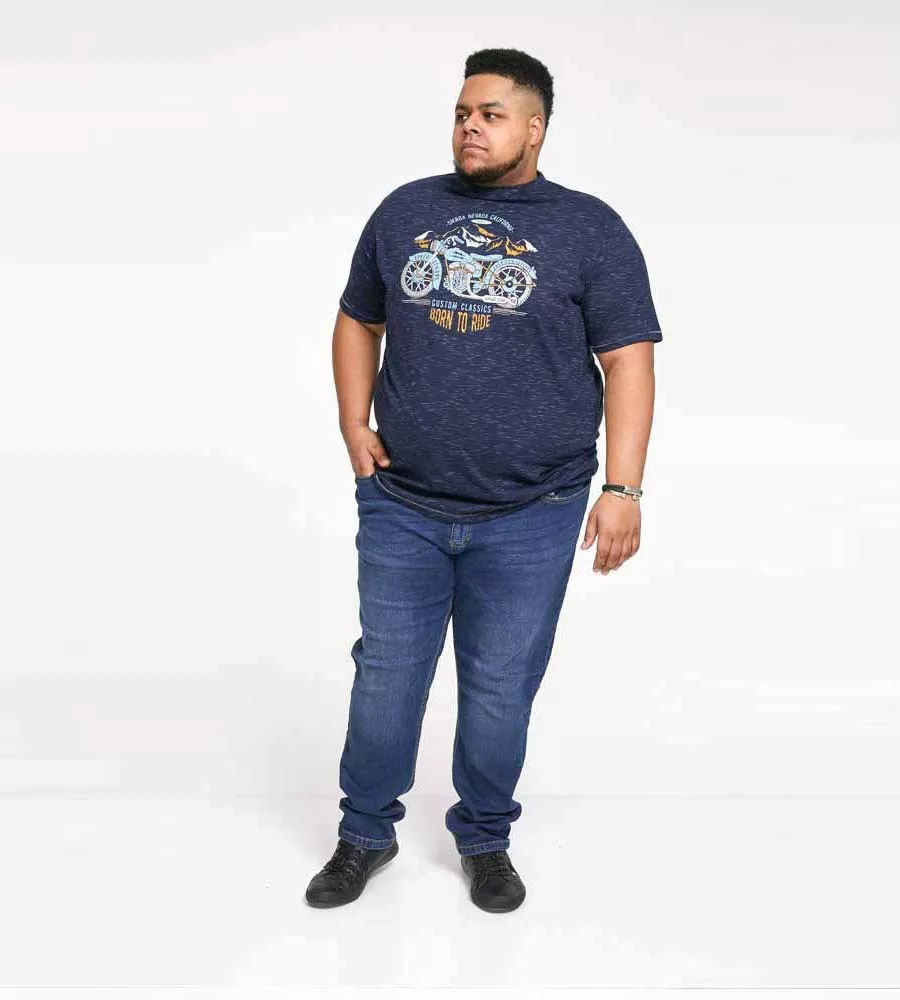 D555 Big Mens Navy Motorbike Printed T-Shirt (JOSIAH)