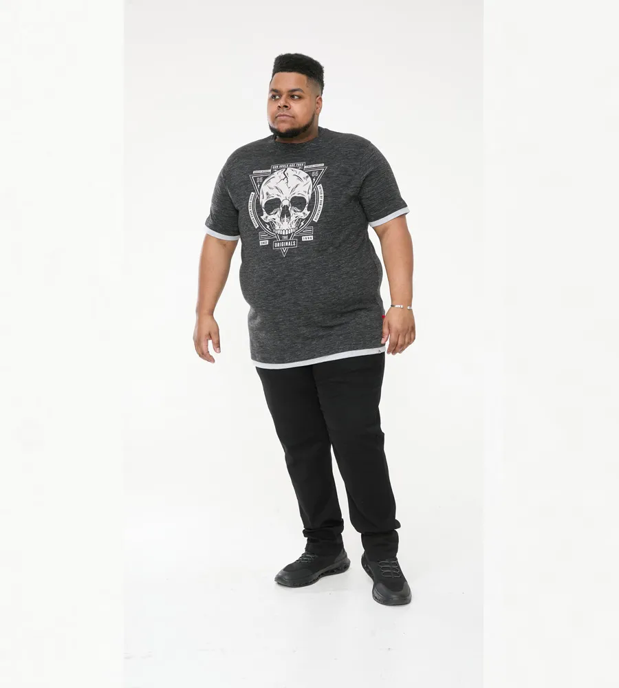 D555 Big Mens Skull Printed T-Shirt With Double Layer Hem and Cuff (DARREN)