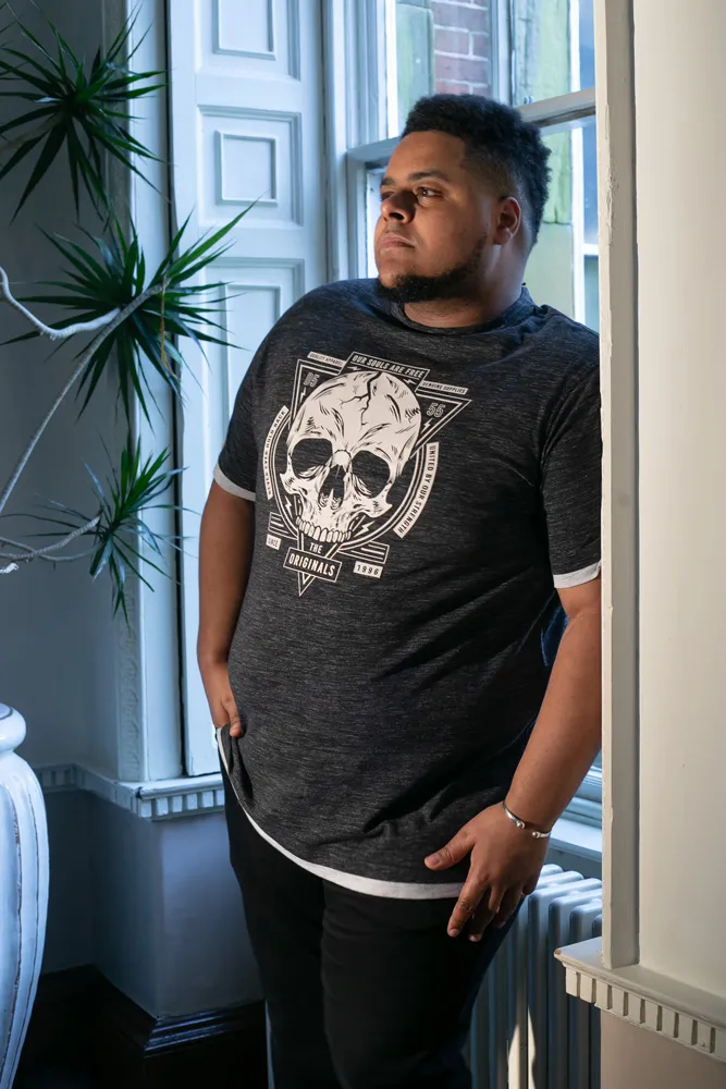 D555 Big Mens Skull Printed T-Shirt With Double Layer Hem and Cuff (DARREN)