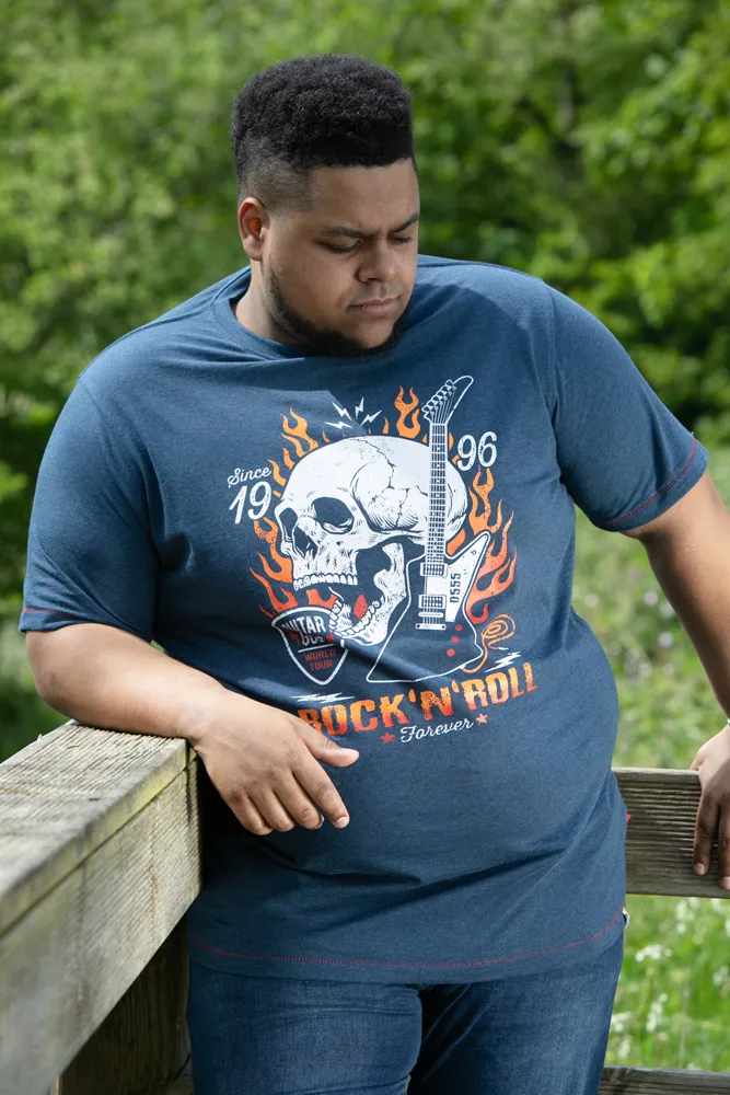 D555 Big Mens Skull With Flames Printed T-Shirt (NEAL)