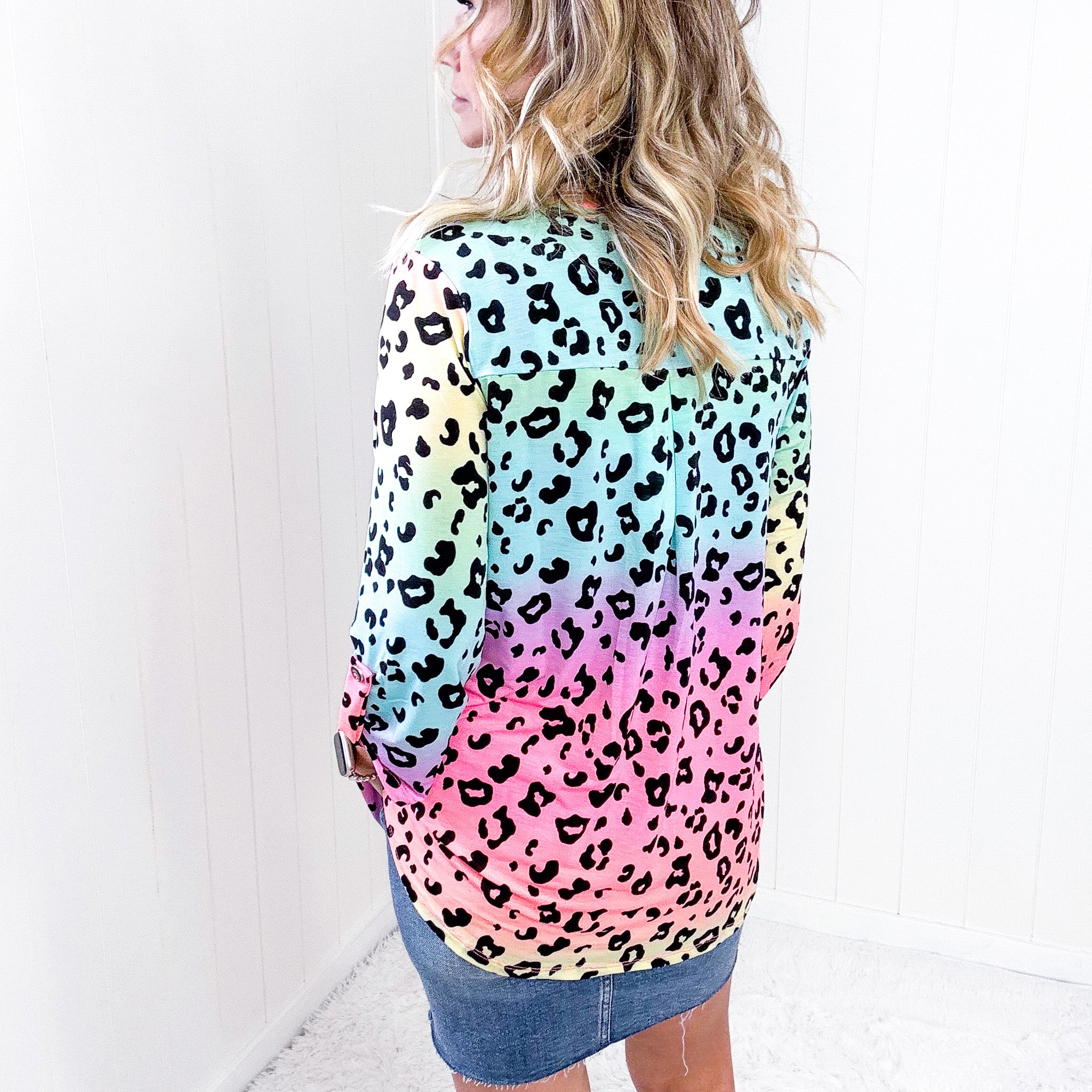 Dear Scarlett Lizzy Top in Rainbow Leopard Print