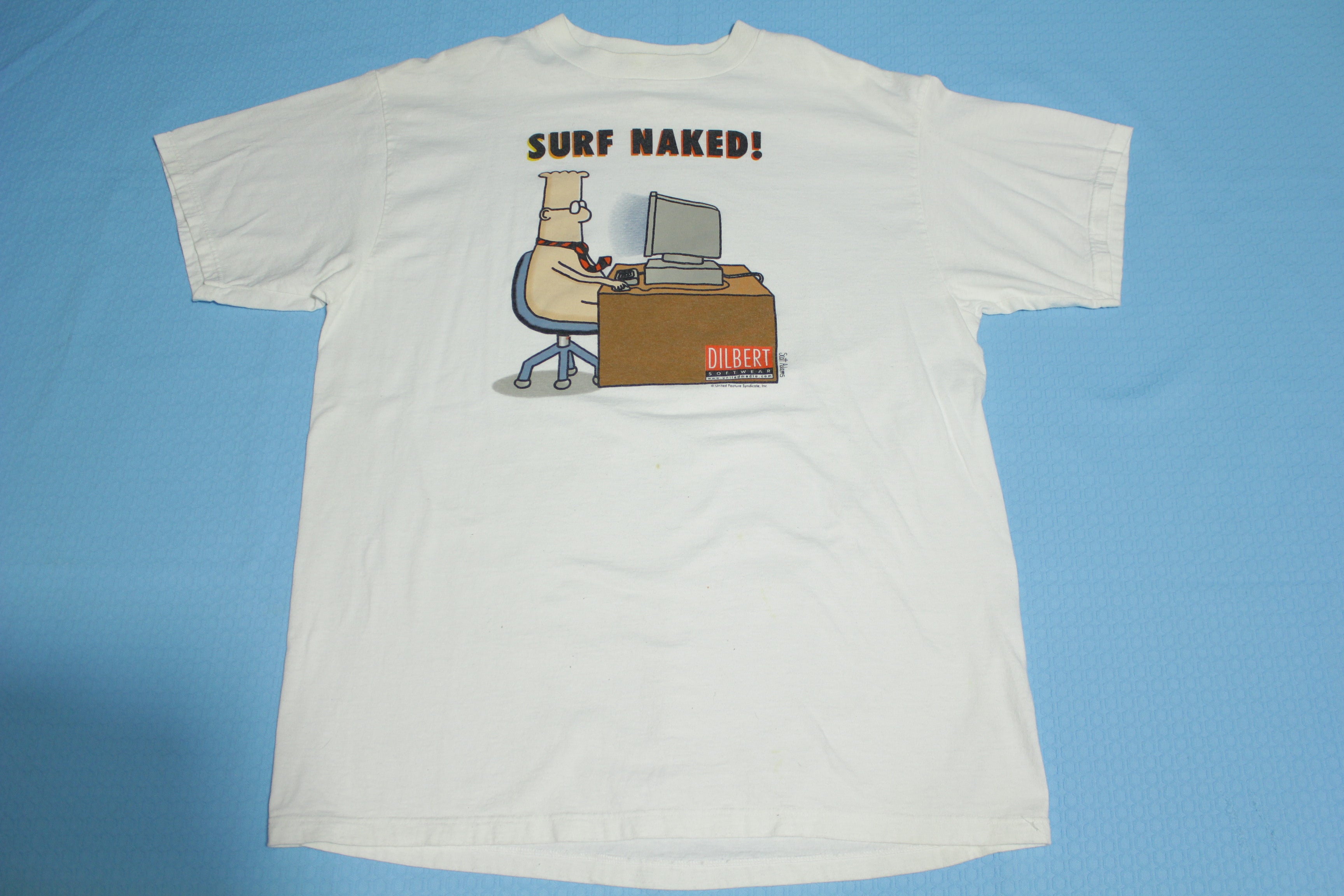 Dilbert Surf Naked Vintage 90's United Media Scott Adams Softwear Comic T-Shirt