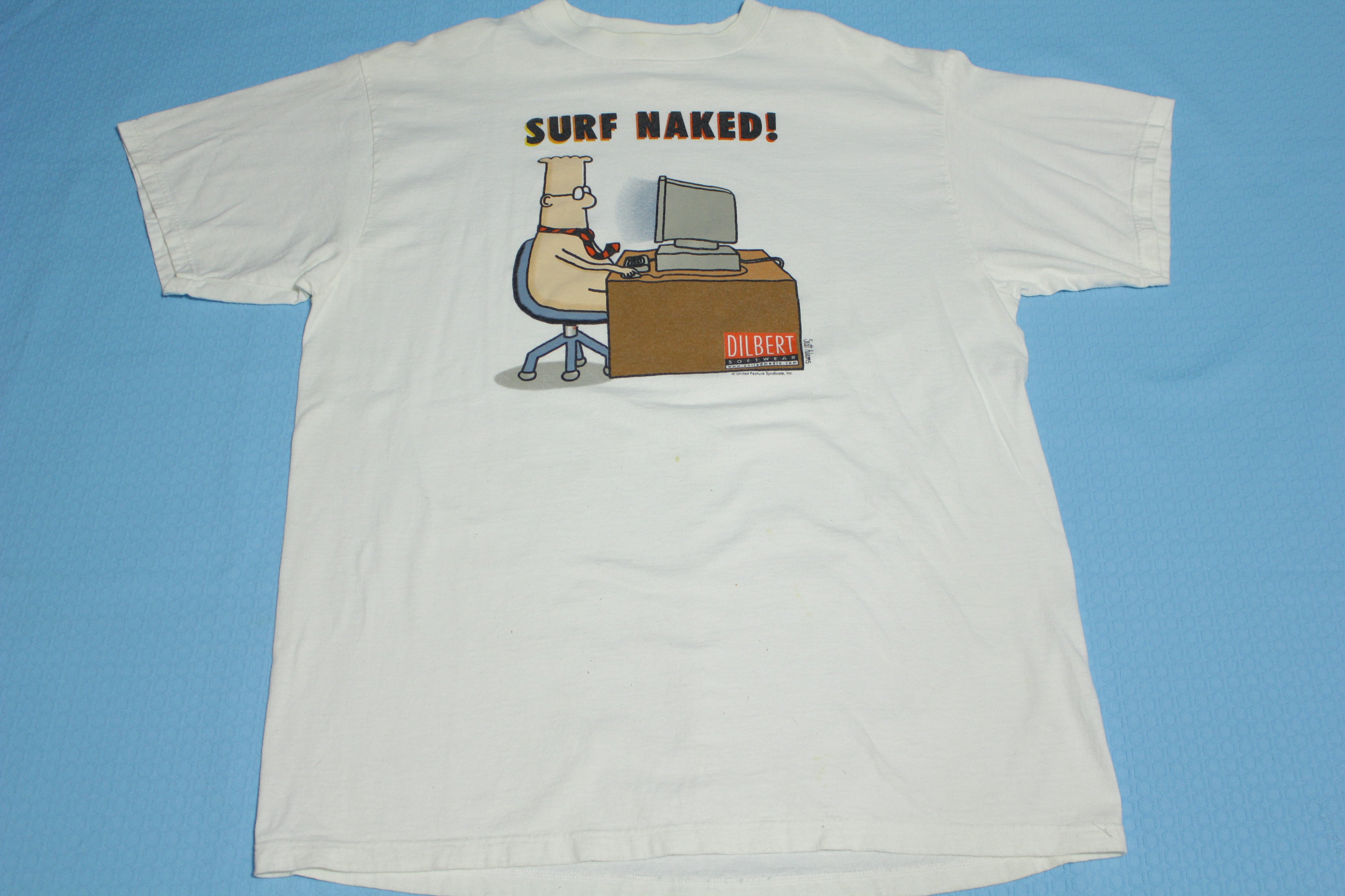 Dilbert Surf Naked Vintage 90's United Media Scott Adams Softwear Comic T-Shirt