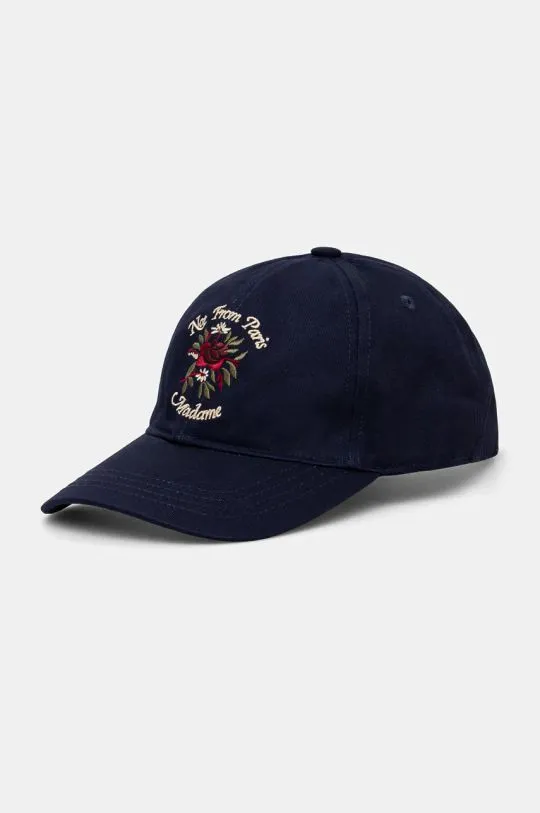 Drôle de Monsieur cotton baseball cap La Casquette Slogan Fleurs navy blue color with an application E-CP153-CO138-DNY