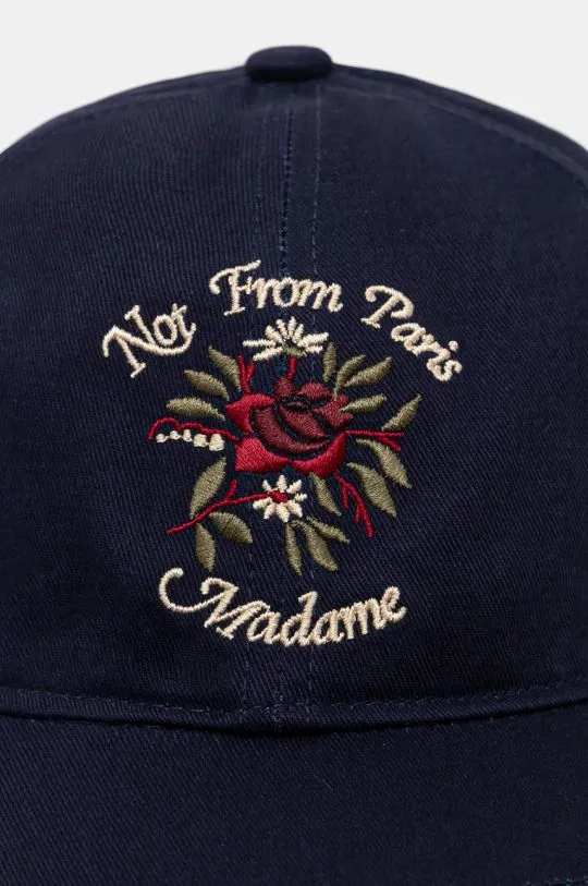 Drôle de Monsieur cotton baseball cap La Casquette Slogan Fleurs navy blue color with an application E-CP153-CO138-DNY