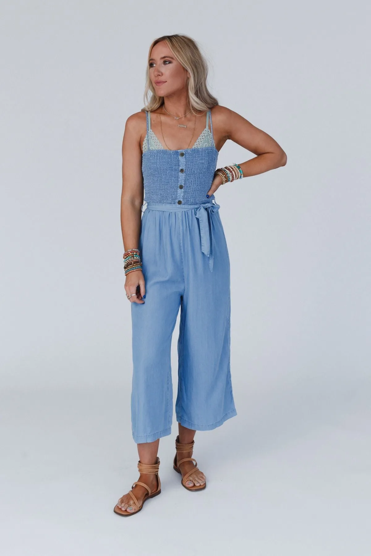 East Side Smocked Jumpsuit - Blue