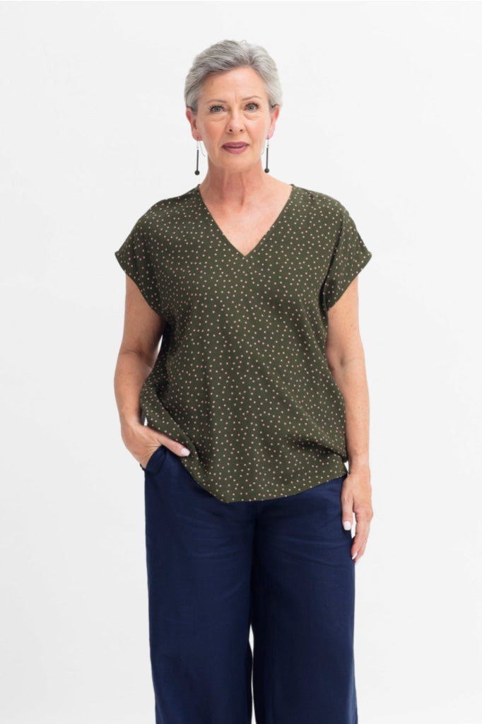 Elk The Label - Jorunn Top - Olive/pink Spot Mikro Print