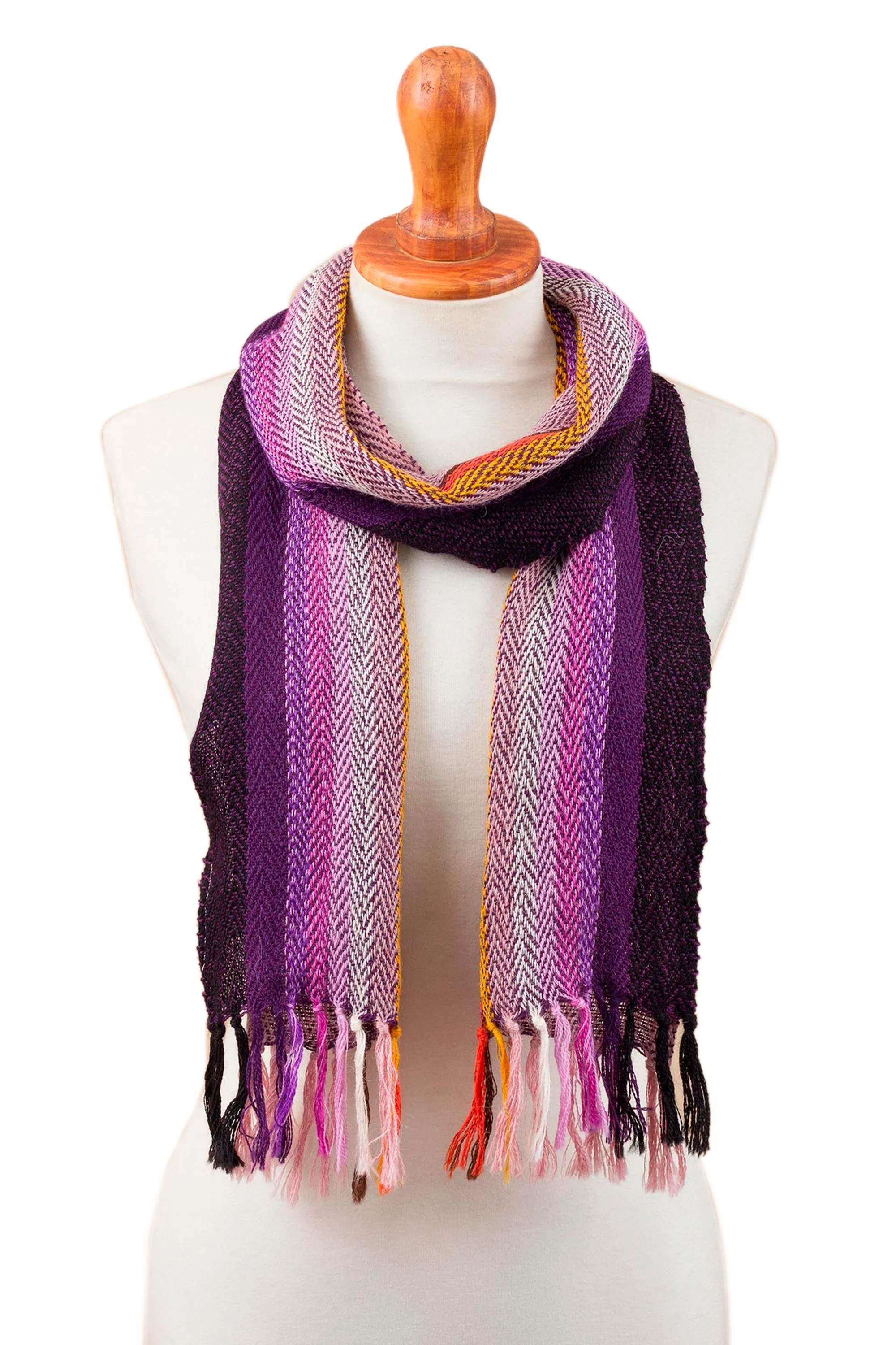 Feminine Warmth Striped 100% Alpaca Wrap Scarf Crafted in Peru