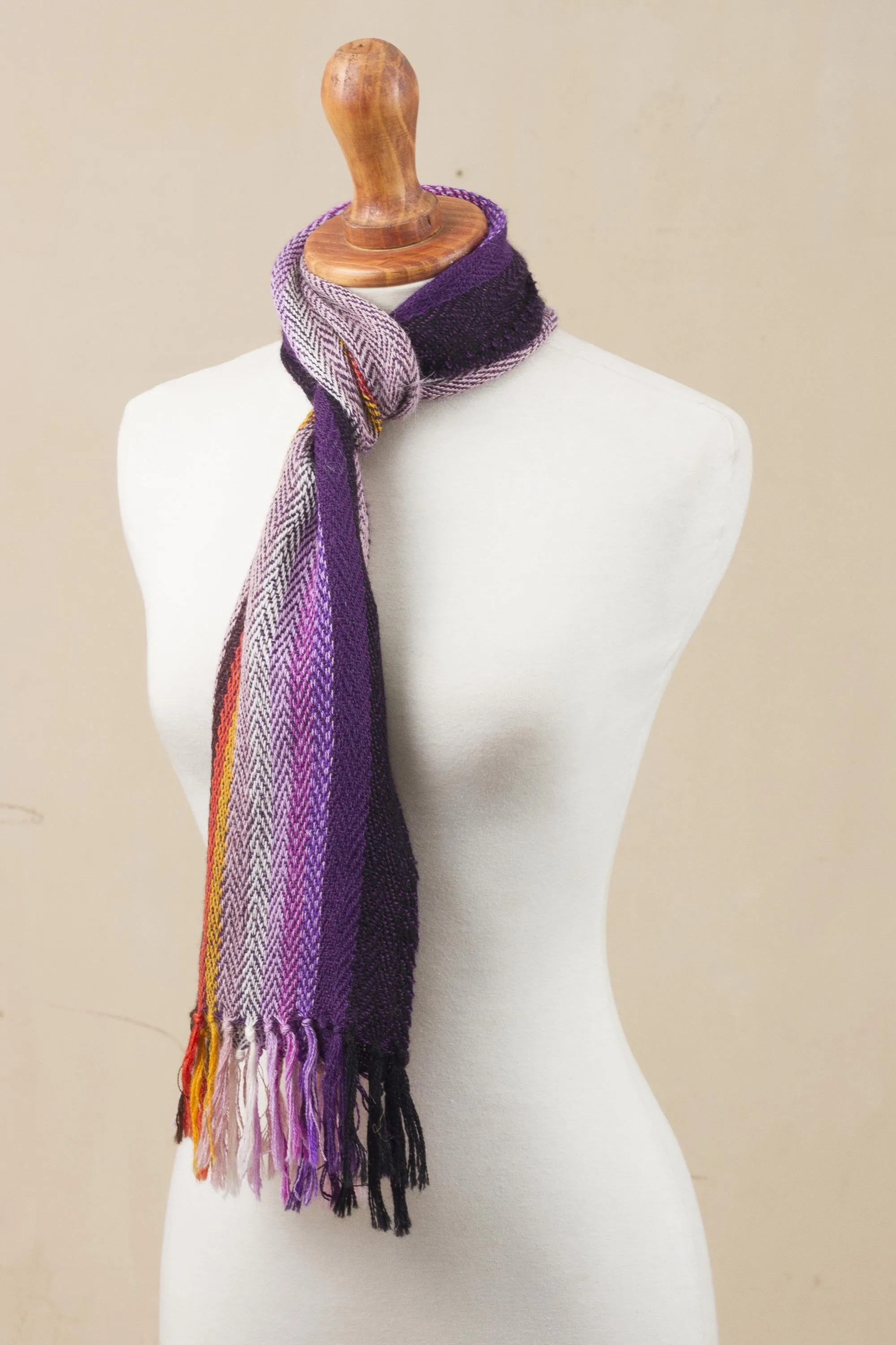 Feminine Warmth Striped 100% Alpaca Wrap Scarf Crafted in Peru