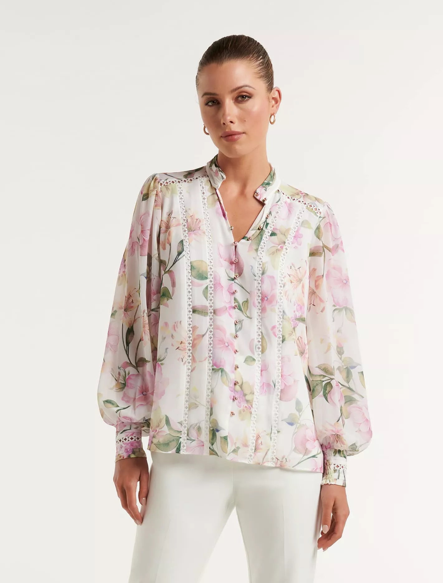 Fifi Printed Trim Spliced Blouse