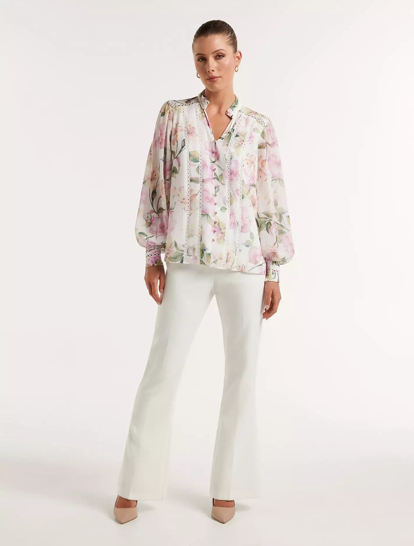 Fifi Printed Trim Spliced Blouse