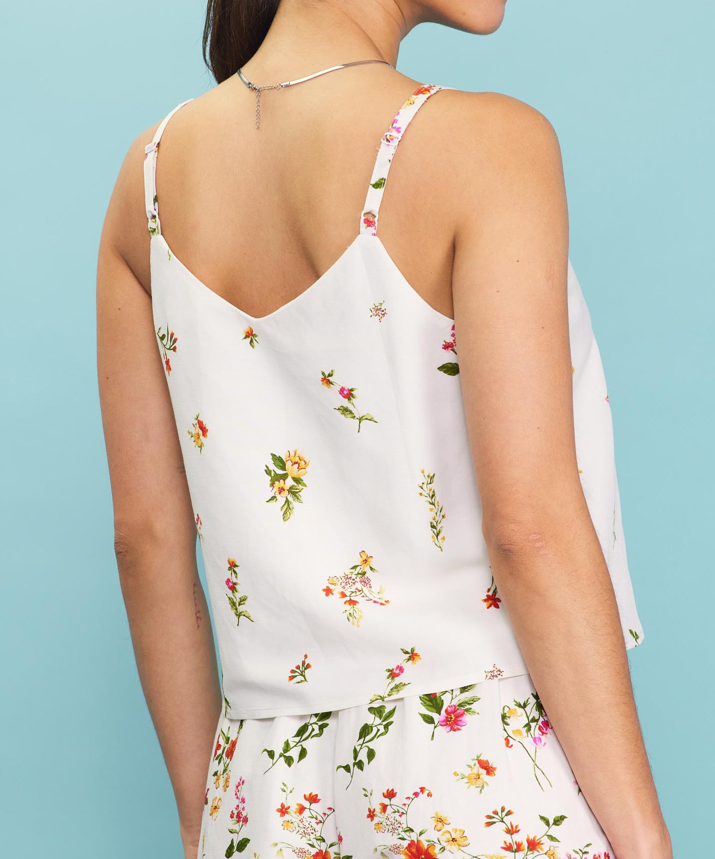 Floral Print Tank Top - Ivory/Red