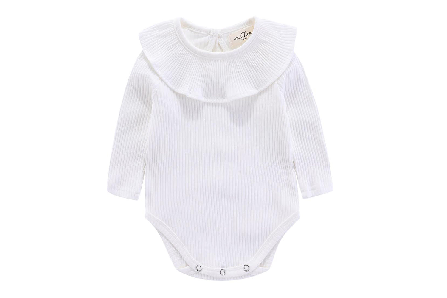 Florence long sleeves bodysuit - 100% cotton: 0-3M, 3-6M, 6-12M, 1-2Y : white