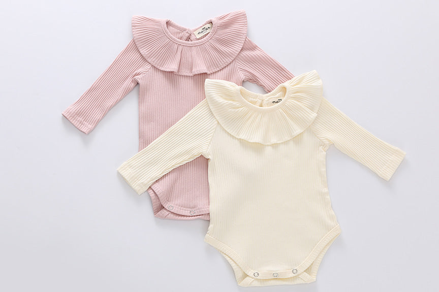 Florence long sleeves bodysuit - 100% cotton: 0-3M, 3-6M, 6-12M, 1-2Y : white