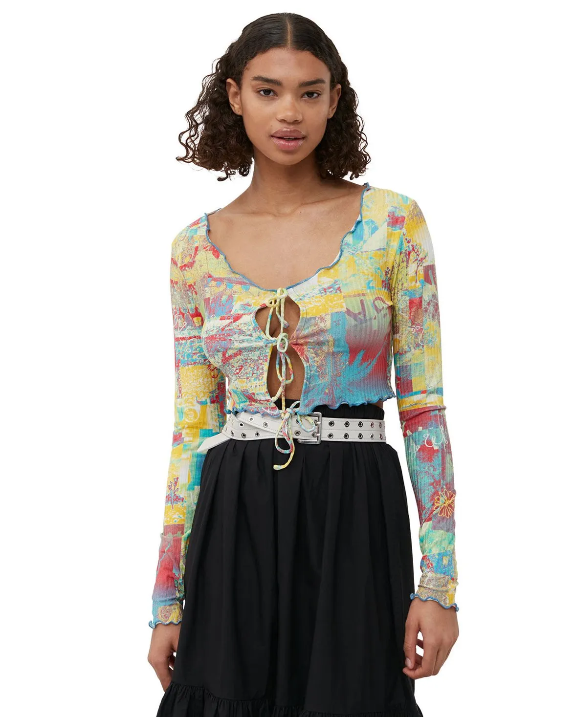 Ganni Printed Cropped Blouse Multicolour